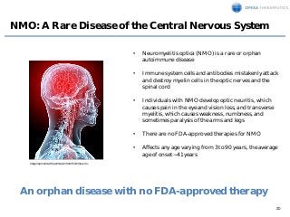 20
NMO: A Rare Disease of the Central Nervous System
• Neuromyelitis optica (NMO) is a rare or orphan
autoimmune disease
•...
